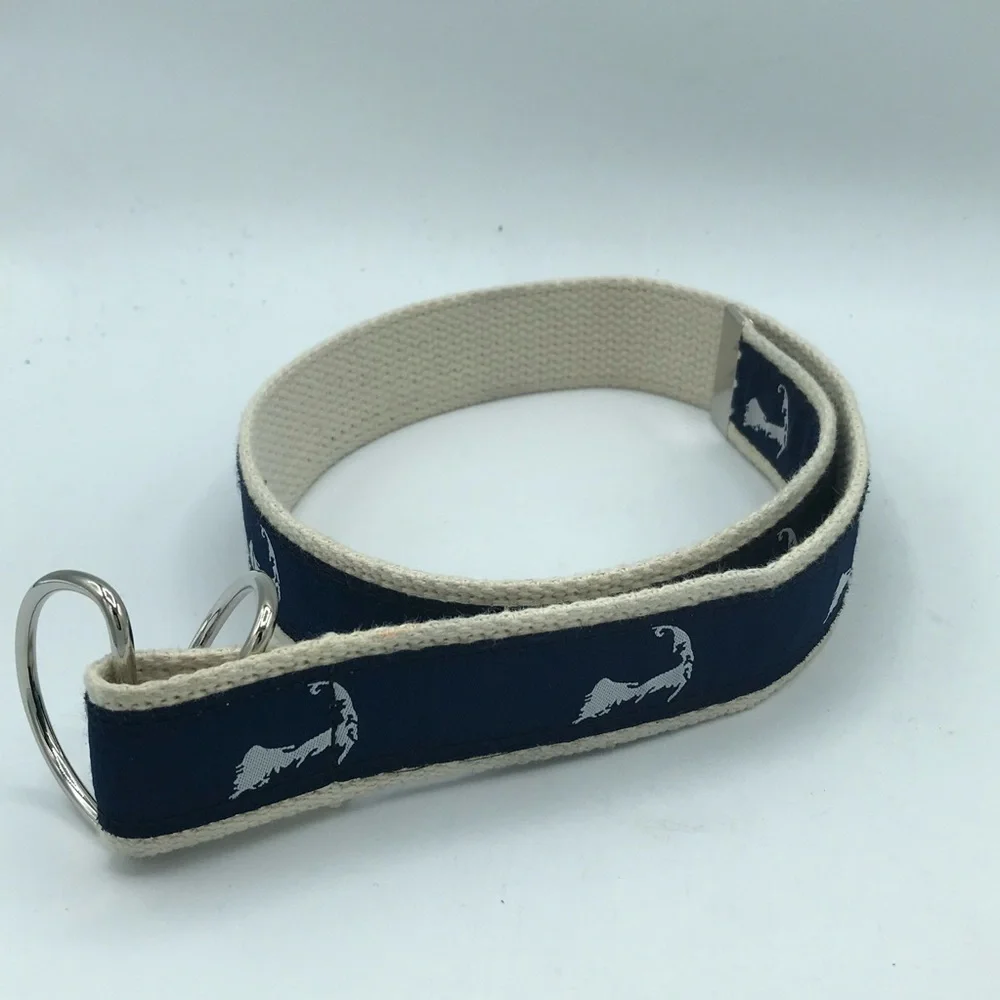 Chatham T Co Cape Cod MA Boys Youth Canvas Fabric Print Belt Small Blue D Ring